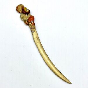 Olivia & Gracie Seashell Letter Opener Desk‎ Decor Gold Tone Rhinestone Vintage